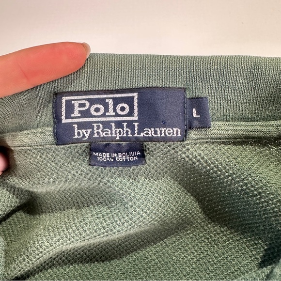 Polo Ralph Lauren mens essential cotton polo classic stripe knit shirt L green - Picture 7 of 8